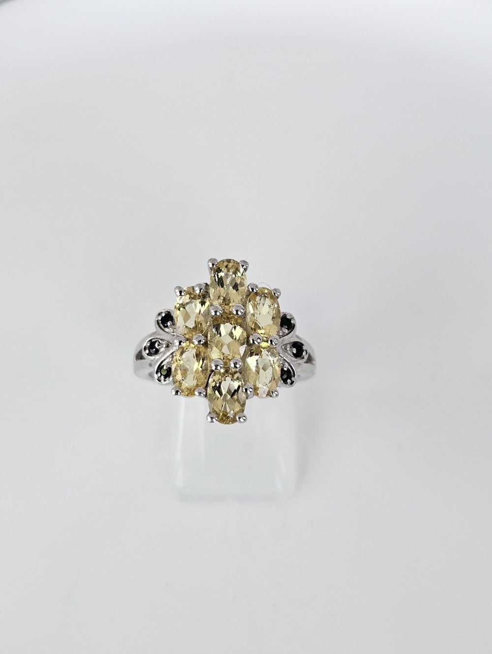 Genuine Yellow Citrine & Black Onyx Ring Sterling Silver Size 8! - Picture 7 of 9